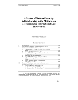 A Matter of National Security: Whistleblowing in the Military As a Mechanism for International Law Enforcement
