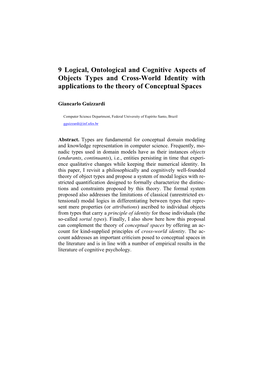 9 Logical, Ontological and Cognitive Aspects of Objects Types and Cross-World Identity with Applications to the Theory of Conceptual Spaces