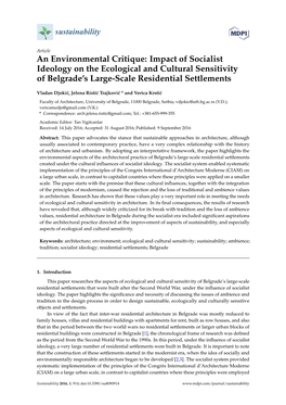 An Environmental Critique: Impact of Socialist Ideology on the Ecological and Cultural Sensitivity of Belgrade’S Large-Scale Residential Settlements