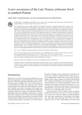 A New Occurrence of the Late Triassic Archosaur Smok in Southern Poland