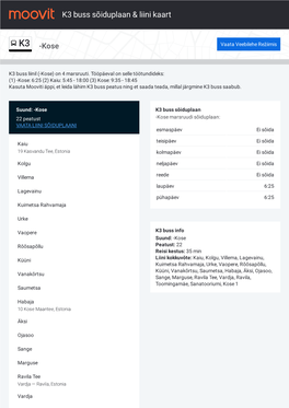 K3 Buss Sõiduplaan & Liini Marsruudi Kaart