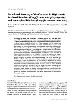 Functional Anatomy of the Omasum in High Arctic Svalbard Reindeer (Rangifer Tarandus Platyrhynchus) and Norwegian Reindeer (Rangifer Tarandus Tarandus)