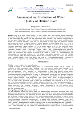 Assessment and Evaluation of Water Quality of Dahisar River
