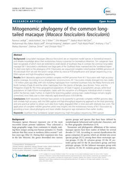 Mitogenomic Phylogeny of the Common Long-Tailed Macaque