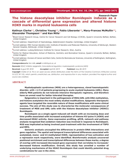 The Histone Deacetylase Inhibitor Romidepsin Induces As a Cascade of Differential Gene Expression and Altered Histone H3K9 Marks in Myeloid Leukaemia Cells