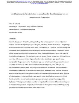 Identification and Characterization of Genes Found in Coccidioides Spp