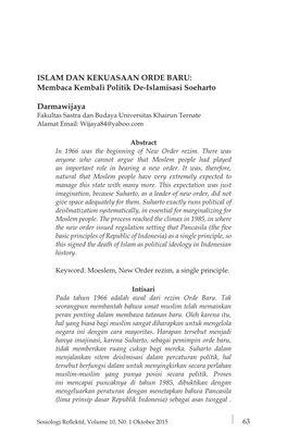 ISLAM DAN KEKUASAAN ORDE BARU: Membaca Kembali Politik De-Islamisasi Soeharto