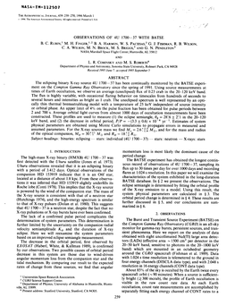 NASA-TM-112507 OBSERVATIONS of 4U 1700-37 with BATSE ABSTRACT the Eclipsing Binary X-Ray Source 4U 1700-37 Has Been Continually