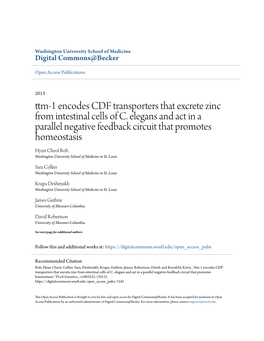 Ttm-1 Encodes CDF Transporters That Excrete Zinc from Intestinal Cells of C. Elegans and Act in a Parallel Negative Feedback Circuit That Promotes Homeostasis