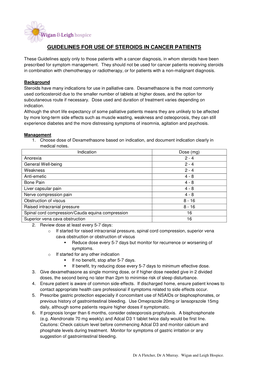 Guidelines for Use of Steroids in Cancer Patients