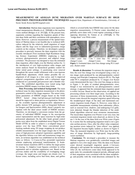 Measurement of Aeolian Dune Migration Over Martian Surface by High Precision