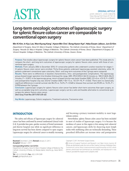 Long-Term Oncologic Outcomes of Laparoscopic Surgery for Splenic Flexure Colon Cancer Are Comparable to Conventional Open Surgery