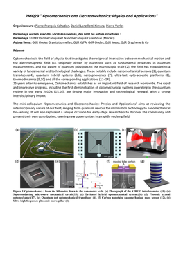 PMQ29 Optomechanics and Electromechanics: Physics and Applications