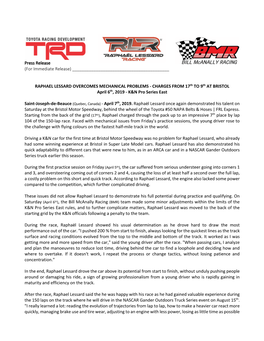 RAPHAEL LESSARD OVERCOMES MECHANICAL PROBLEMS - CHARGES from 17Th to 9Th at BRISTOL April 6Th, 2019 - K&N Pro Series East