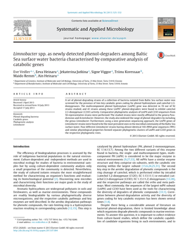 Limnobacter Spp. As Newly Detected Phenol-Degraders Among Baltic Sea Surface Water Bacteria Characterised by Comparative Analysi