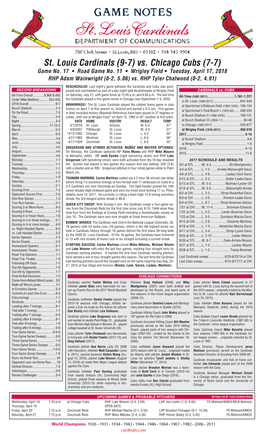 St. Louis Cardinals (9-7) Vs. Chicago Cubs (7-7) Game No