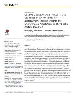 Genome-Guided Analysis of Physiological Capacities of Tepidanaerobacter Acetatoxydans Provides Insights Into Environmental Adapt