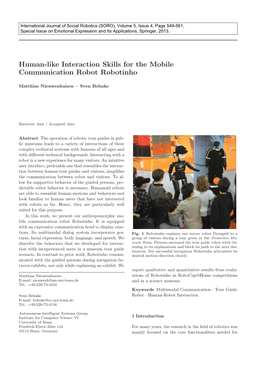 Human-Like Interaction Skills for the Mobile Communication Robot Robotinho