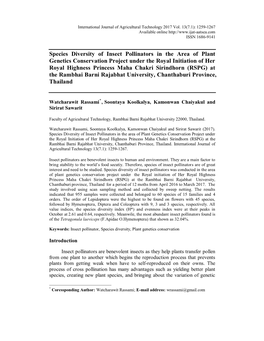 Species Diversity of Insect Pollinators in the Area Of