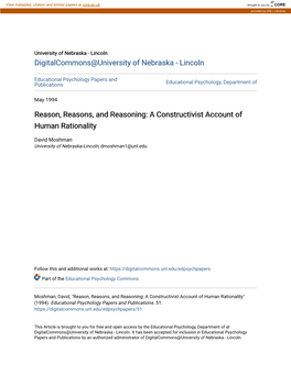 Reason, Reasons, and Reasoning: a Constructivist Account of Human Rationality