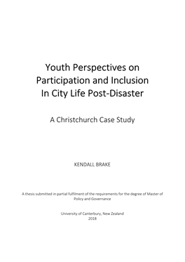 Youth Perspectives on Participation and Inclusion in City Life Post-Disaster