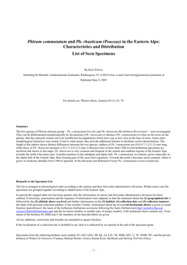 Phleum Commutatum and Ph. Rhaeticum (Poaceae) in the Eastern Alps: Characteristics and Distribution List of Seen Specimens