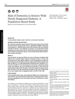 Risk of Dementia in Seniors with Newly Diagnosed