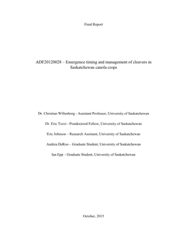 Emergence Timing and Management of Cleavers in Saskatchewan Canola Crops