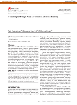 Accounting for Foreign Direct Investment in Ghanaian Economy