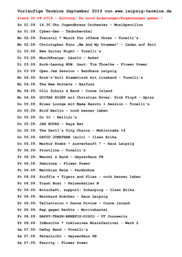 Vorläufige Termine September 2019 Von Stand 30.08.2019 – Achtung: Es Wird Änderungen/Ergänzungen Geben ! So 01.09