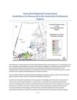 Inuvialuit Regional Corporation Guidelines for Research in the Inuvialuit Settlement Region