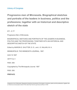 Progressive Men of Minnesota. Biographical Sketches and Portraits