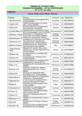 FRIENDS of COCONUT TREE – TRAINING PROGRAMME – LIST of PARTICIPANTS 10 to 15 Jun, 2013 THRISSUR Venue: Green Army, Athani