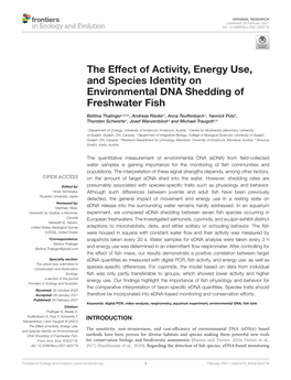 The Effect of Activity, Energy Use, and Species Identity on Environmental DNA Shedding of Freshwater Fish