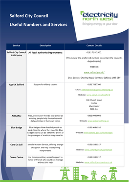 Salford City Council Useful Numbers and Services