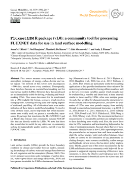 Fluxnetlsm R Package (V1.0): a Community Tool for Processing FLUXNET Data for Use in Land Surface Modelling