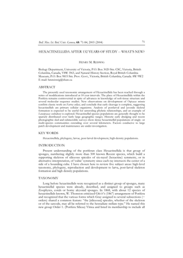 Hexactinellida After 132 Years of Study -- What's New?