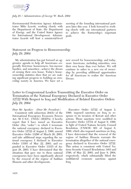 Statement on Progress in Homeownership July 29, 2004