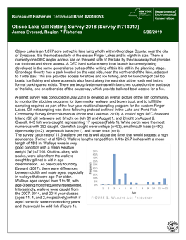 Otisco Lake Gill Netting Survey 2018 (Survey #:718017) James Everard, Region 7 Fisheries 5/30/2019