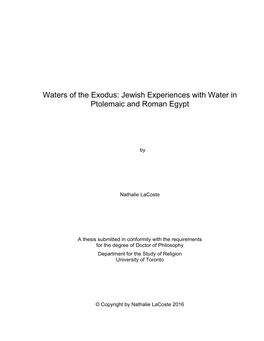Jewish Experiences with Water in Ptolemaic and Roman Egypt