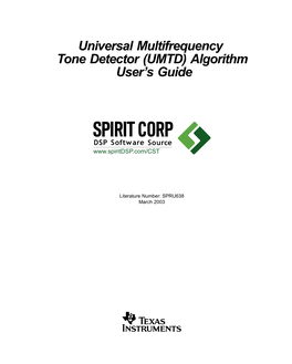 Universal Multifrequency Tone Detector (UMTD) Algorithm User’S Guide