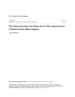 The Future of the Alien Tort Claims Act of 1789: Lessons from in Re Marcos Human Rights Litigation