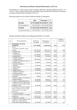 Informacja O Przebiegu Realizacji Budżetu Gminy Za 2012 Rok Na