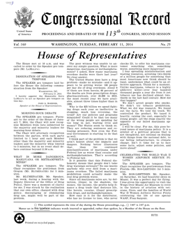 Congressional Record United States Th of America PROCEEDINGS and DEBATES of the 113 CONGRESS, SECOND SESSION