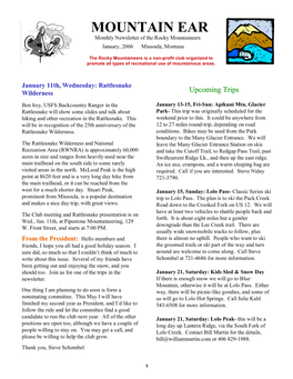 MOUNTAIN EAR Monthly Newsletter of the Rocky Mountaineers January, 2006 Missoula, Montana