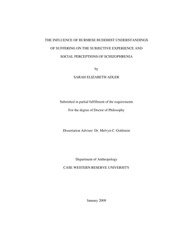 The Influence of Burmese Buddhist Understandings of Suffering on the Subjective Experience and Social Perceptions of Schizophrenia