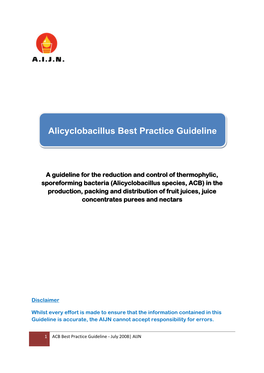 Alicyclobacillus Best Practice Guideline