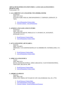 Arts & Humanities Citation Index