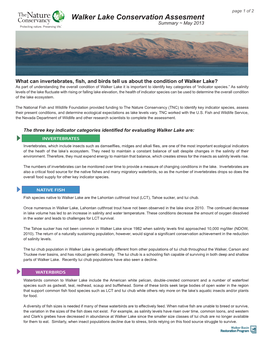 The Nature Conservancy (TNC) to Identify Key Indicator Species, Assess Their Present Conditions, and Determine Ecological Expectations As Lake Levels Vary