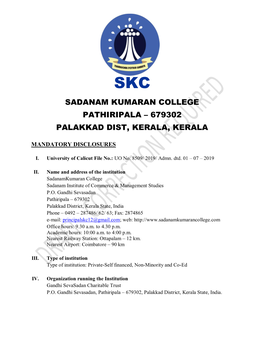 Sadanam Kumaran College Pathiripala – 679302 Palakkad Dist, Kerala, Kerala
